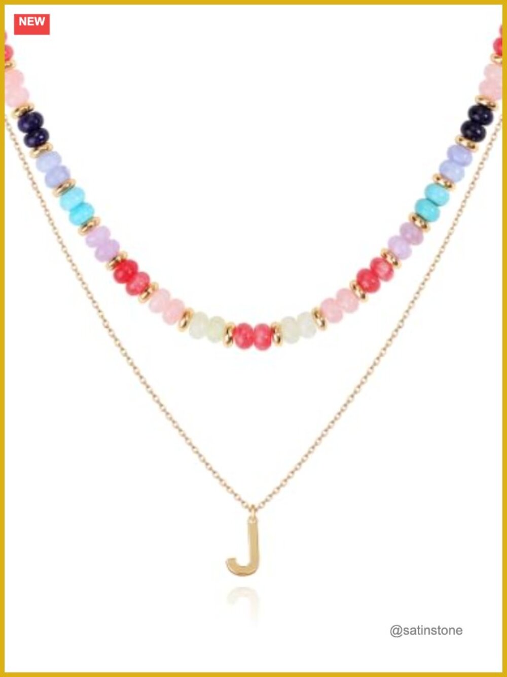 14K Gold Plated Initial Necklace Set Beaded Choker Letter Pendant